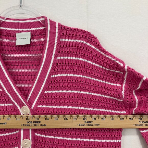Varley Antonia Pink White Striped Preppy Relaxed Cardigan Sweater size Small - Picture 6 of 10